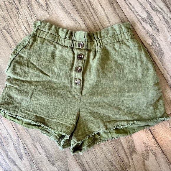 Something Navy Ryan Paper Bag Shorts Army Linen Cotton Blend Green Size Large - Picture 4 of 9